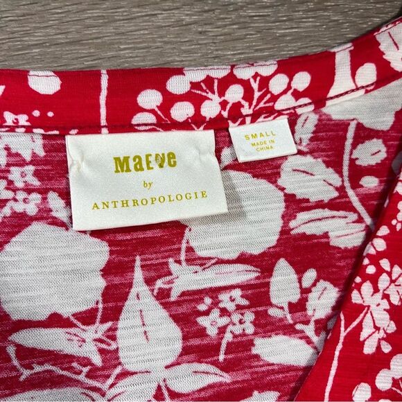 Anthropologie Maeve Seamed V-neck Button-Up Red Floral Top Long Sleeve S - Picture 4 of 10